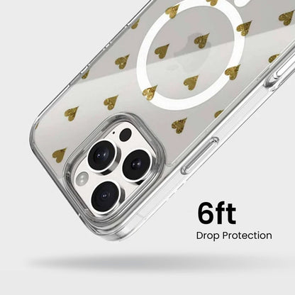 MagSafe iPhone 16 Pro Gold Hearts Clear Case