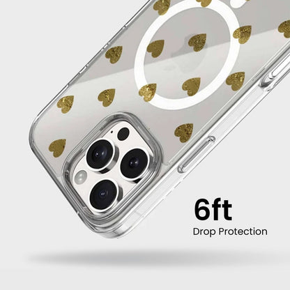 MagSafe iPhone 16 Pro Gold Plum Heart Clear Case