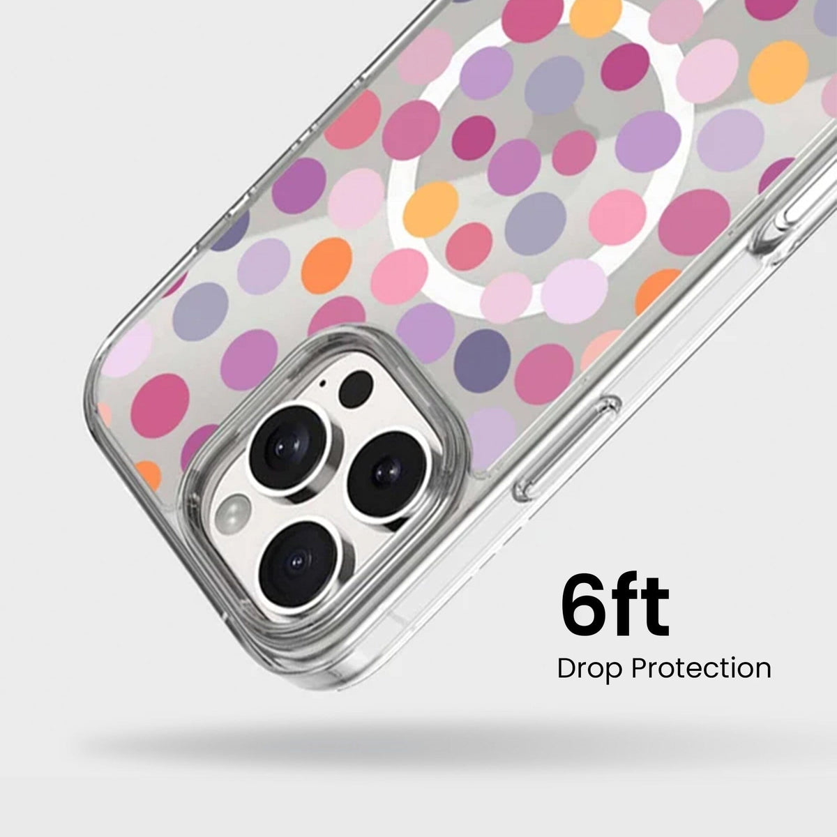 MagSafe iPhone 16 Pro Purple Polka Dots Clear Case