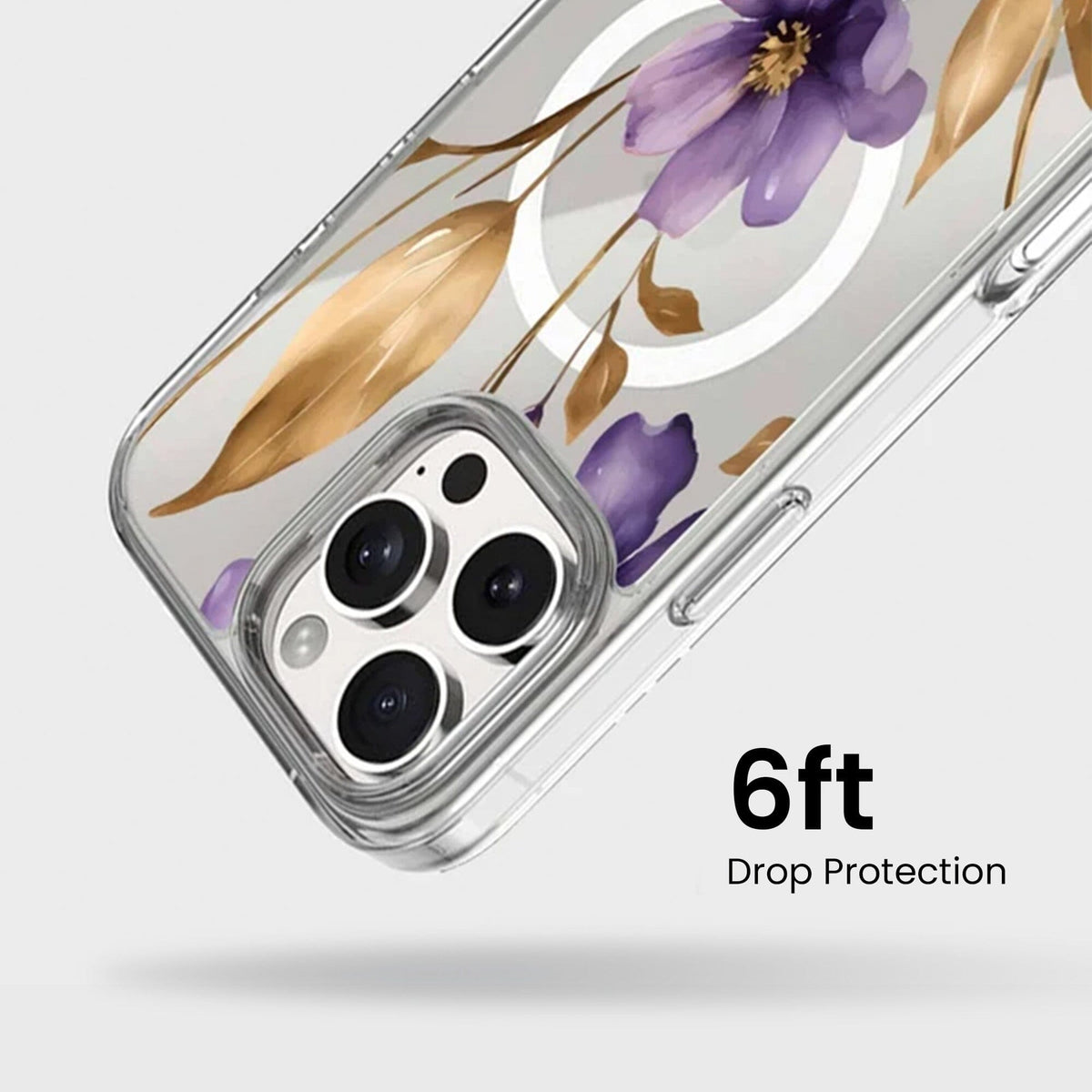 MagSafe iPhone 16 Pro Max Purple Wildflower Clear Case