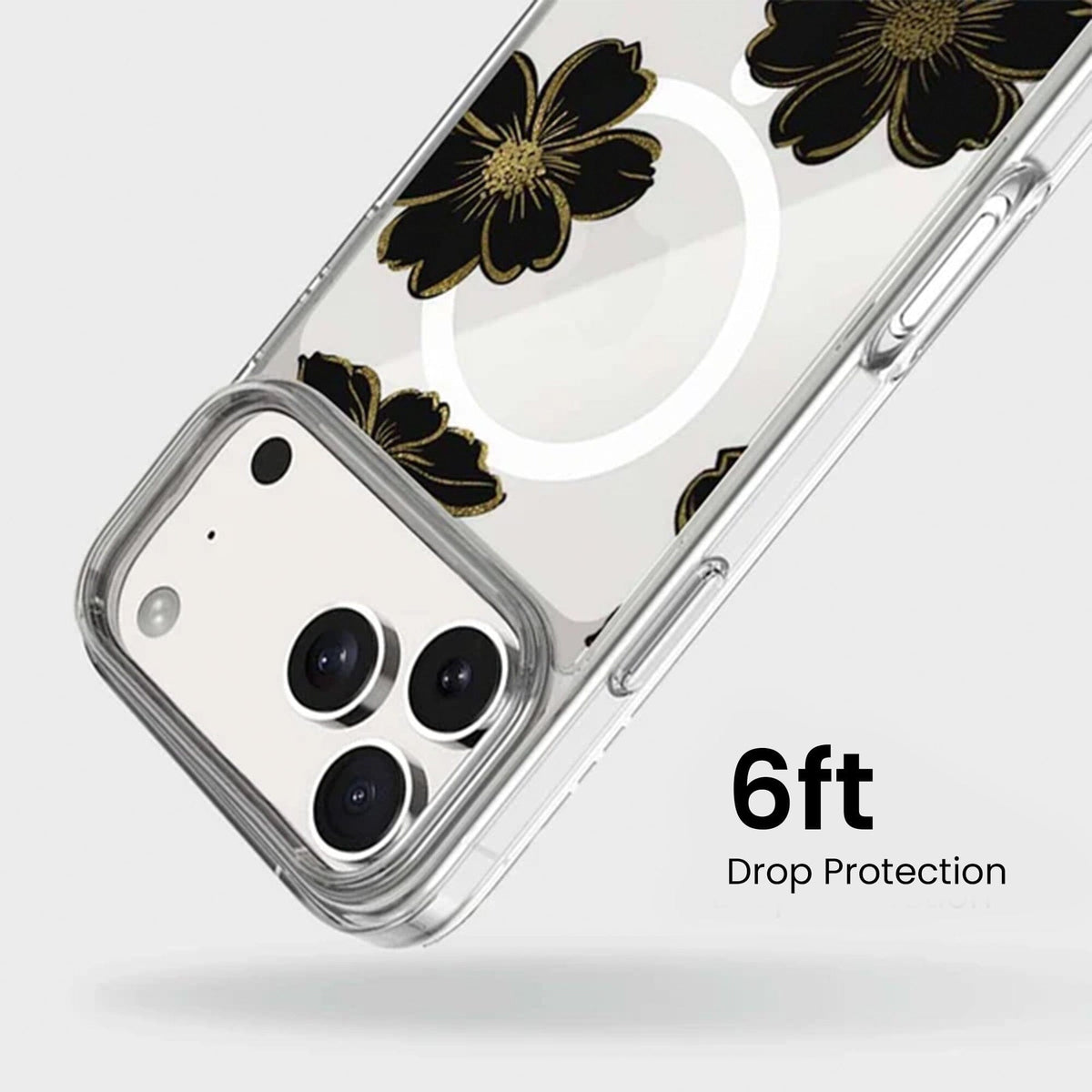 MagSafe iPhone 17 Pro Black Flower Clear Case