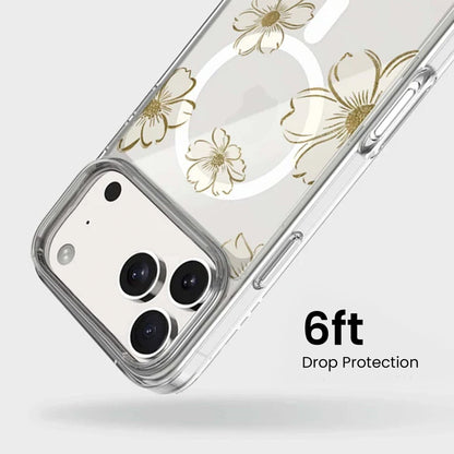 MagSafe iPhone 17 Pro Max Gold Flower Clear Case