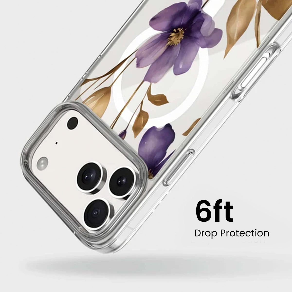 MagSafe iPhone 17 Pro Max Purple Wildflower Clear Case