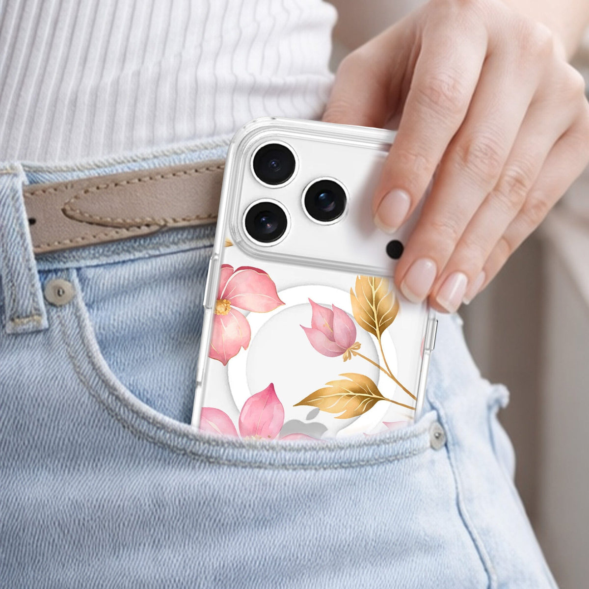 iPhone 18 Pro Max Pink Wildflower Clear Case with MagSafe
