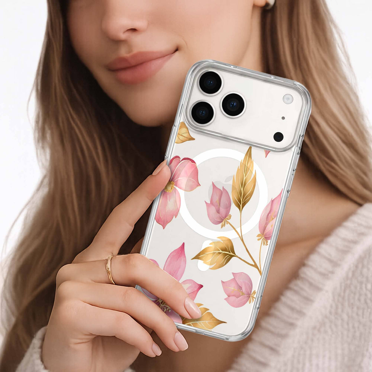 iPhone 18 Pro Pink Wildflower Clear Case with MagSafe