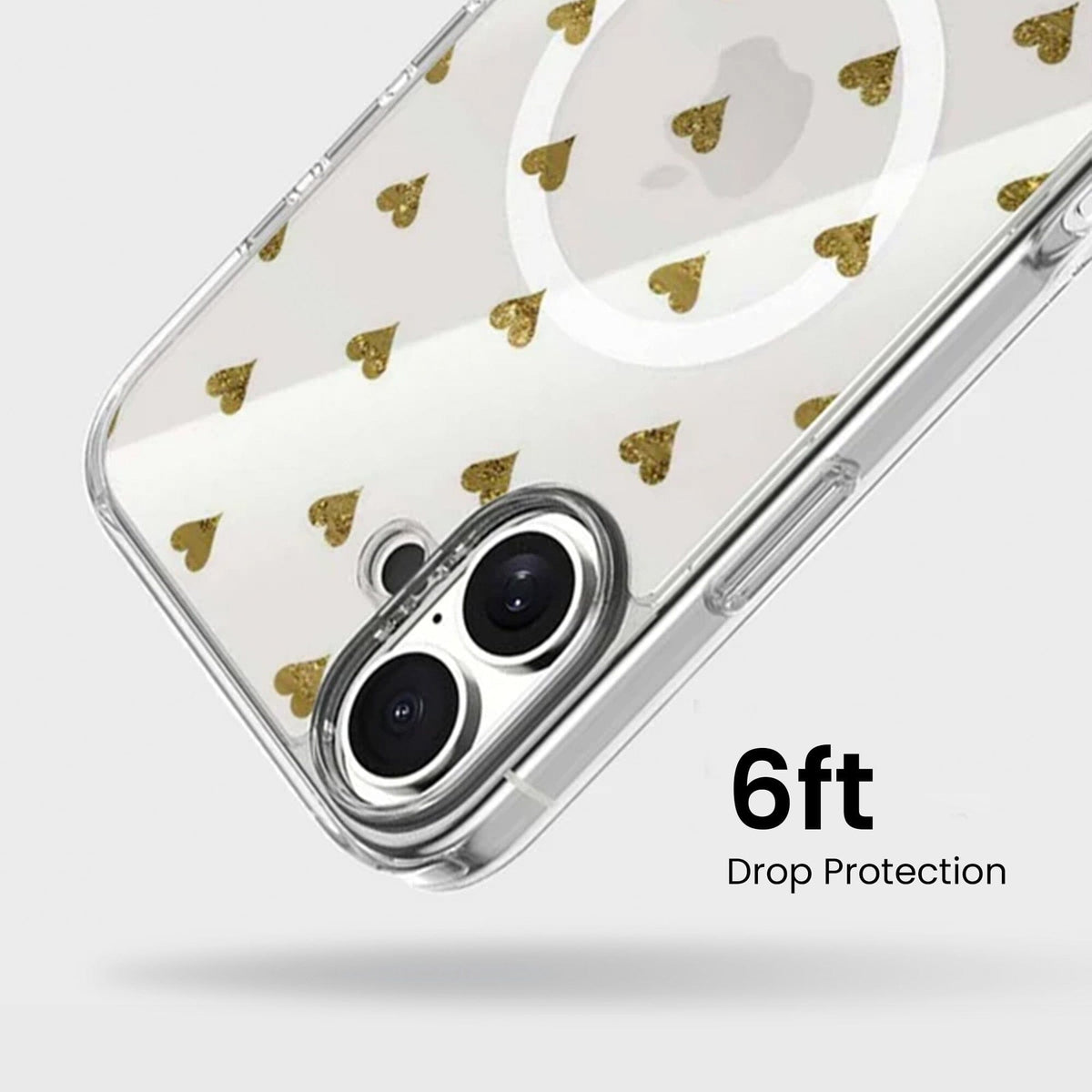 MagSafe iPhone 16 Gold Hearts Clear Case