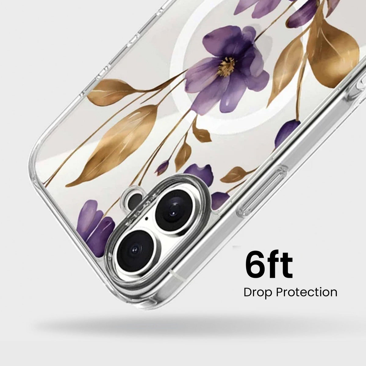 MagSafe iPhone 16 Purple Wildflower Clear Case
