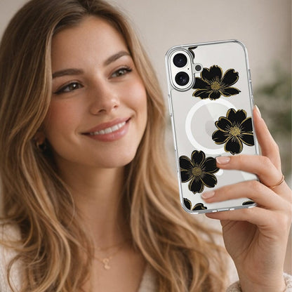 MagSafe iPhone 17 Black Flower Clear Case