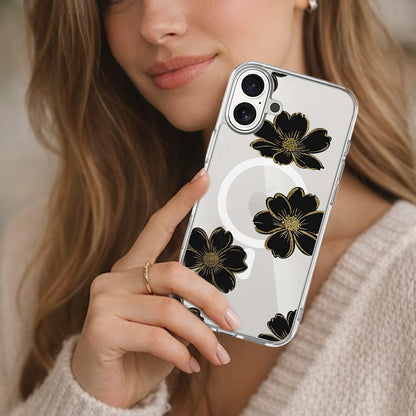 MagSafe iPhone 17 Black Flower Clear Case