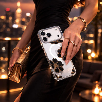 MagSafe iPhone 17 Pro Max  Black Flower Clear Case