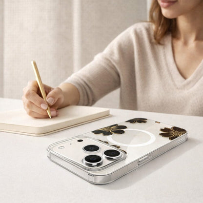 MagSafe iPhone 17 Pro Max  Black Flower Clear Case