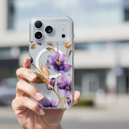 MagSafe iPhone 17 Pro Max Purple Wildflower Clear Case