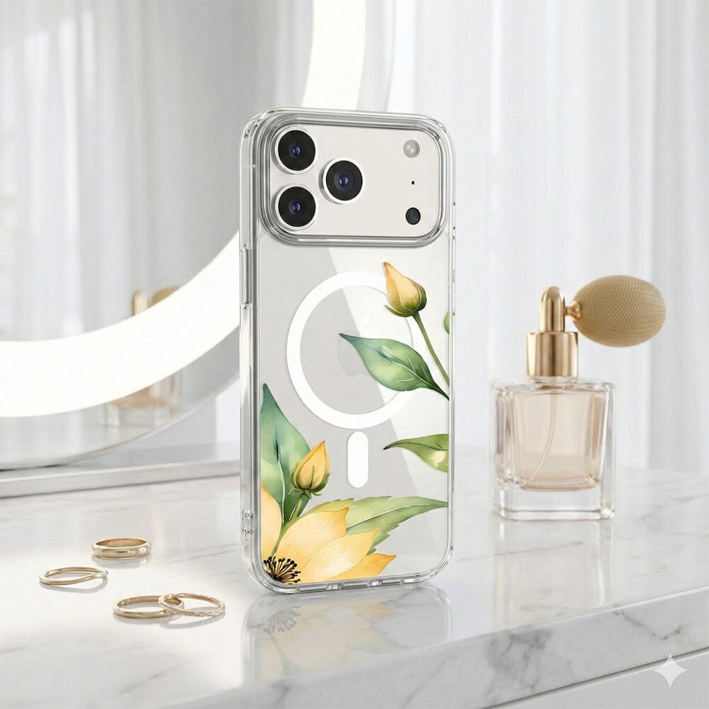 MagSafe iPhone 17 Pro Yellow Wildflower Clear Case