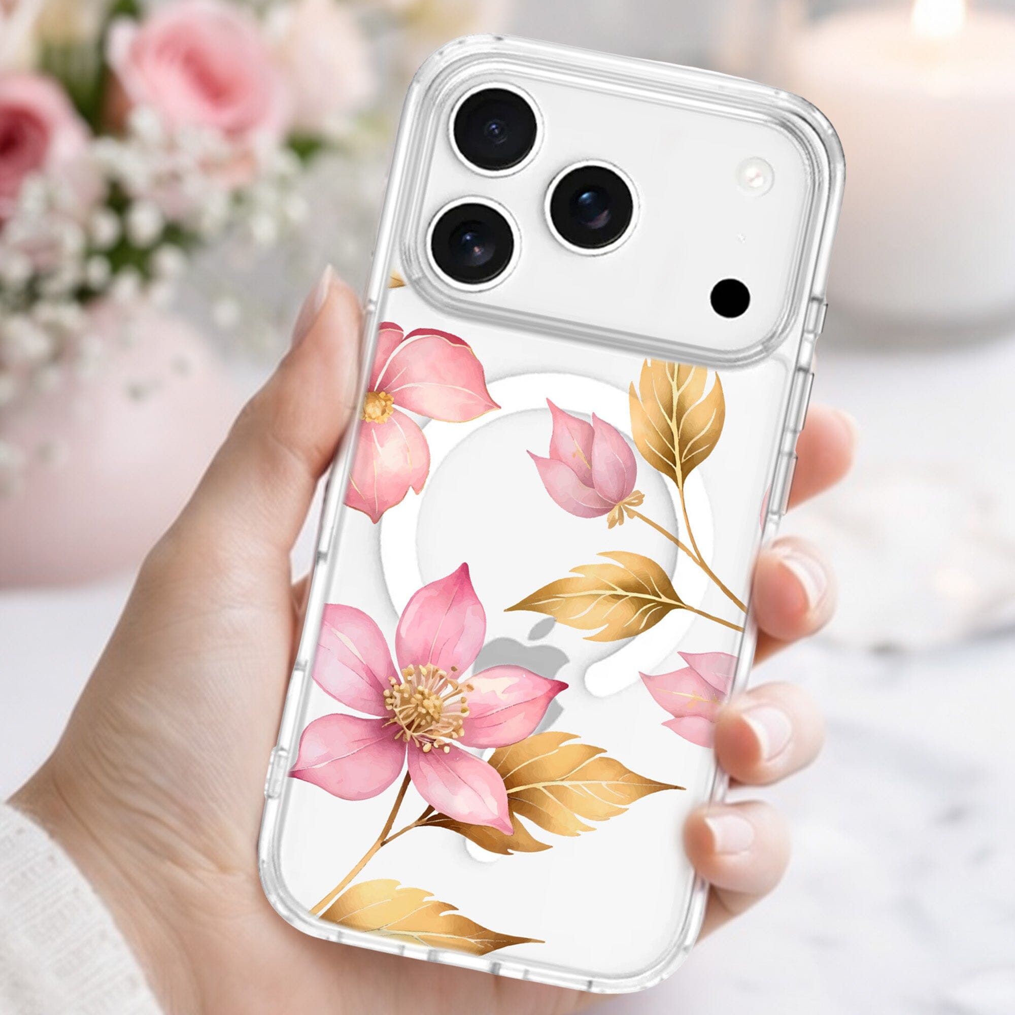 MagSafe iPhone 17 Pro Pink Wildflower Clear Case | 10‑ft Drop