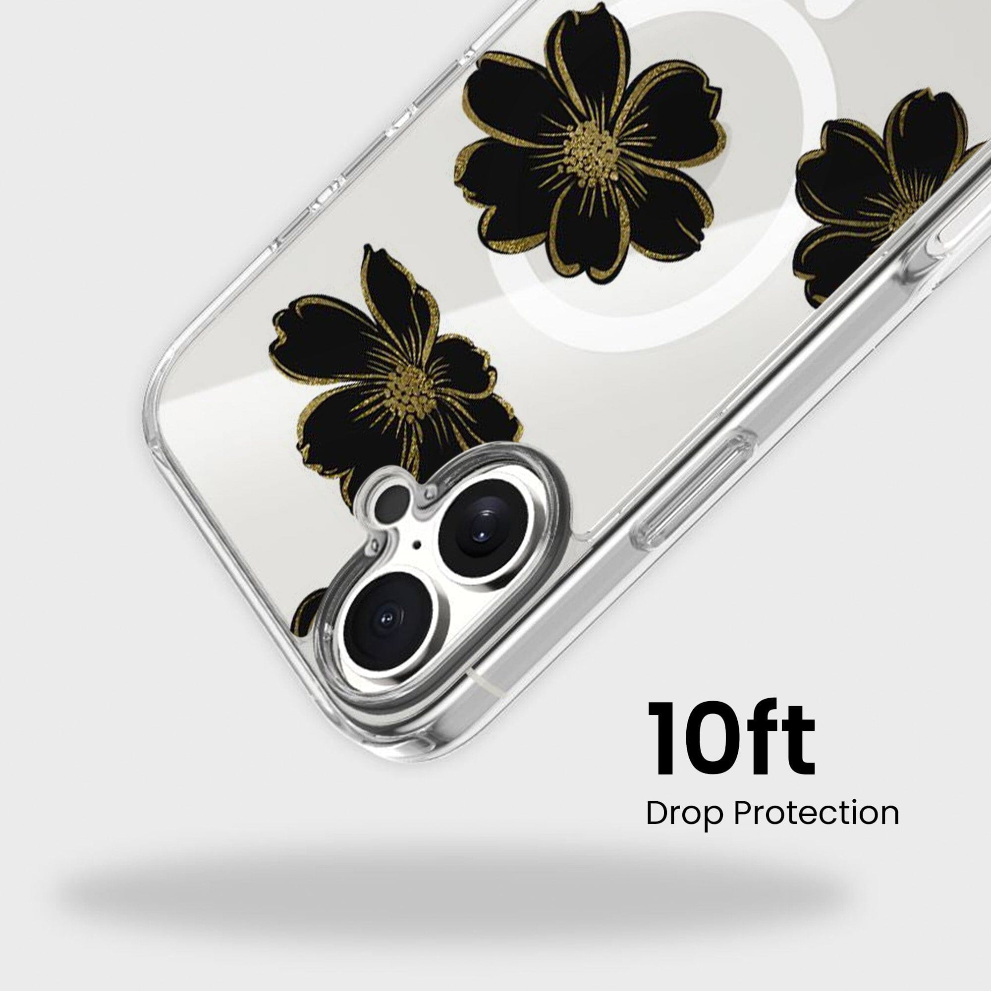 MagSafe iPhone 17 Black Flower Clear Case