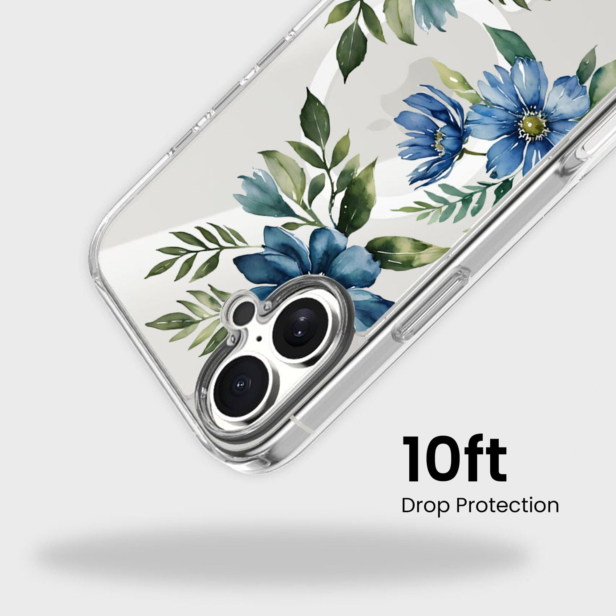 MagSafe iPhone 17 Blue Floral Clear Case