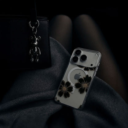 MagSafe iPhone 17 Pro Black Flower Clear Case