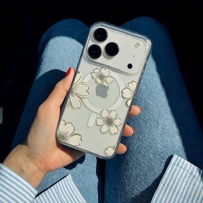 MagSafe iPhone 17 Pro Gold Flower Clear Case