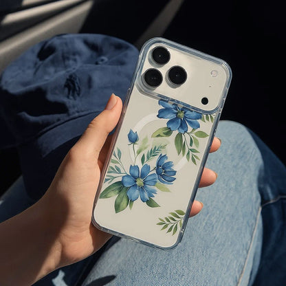 MagSafe iPhone 17 Pro Max Blue Floral Clear Case