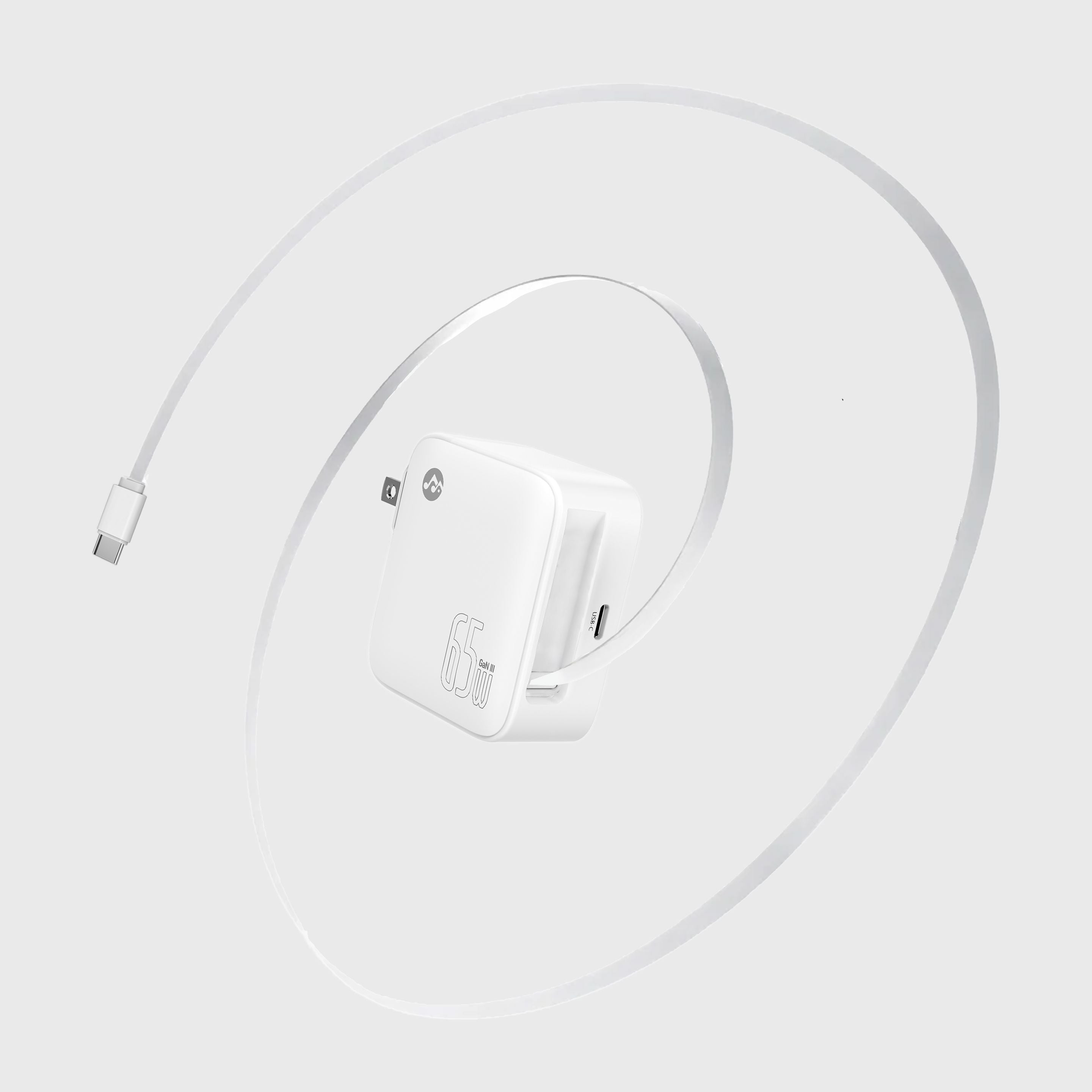 Retract - 65W Foldable Wall Charger with Built-in 100W USB-C Cable