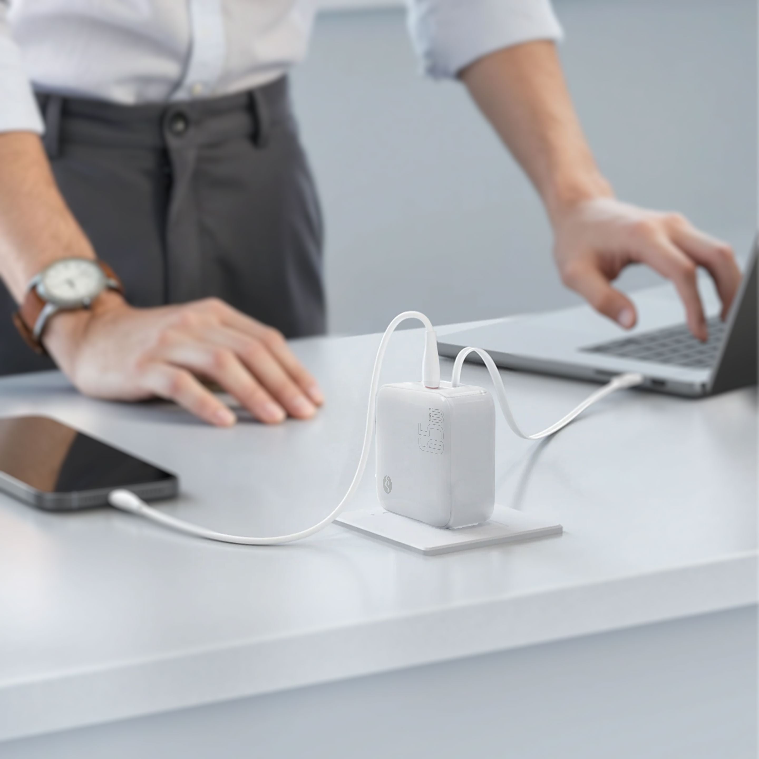 Retract - 65W Foldable Wall Charger with Built-in 100W USB-C Cable