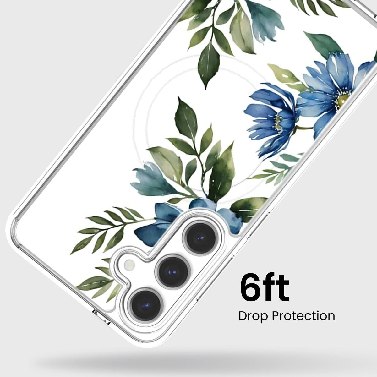 Samsung Galaxy S26 Blue Floral Clear Case