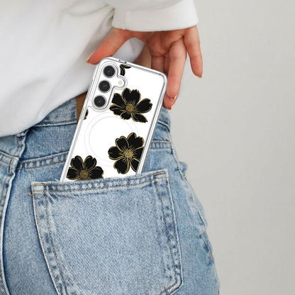 Samsung Galaxy S26 Black Flower Clear Case