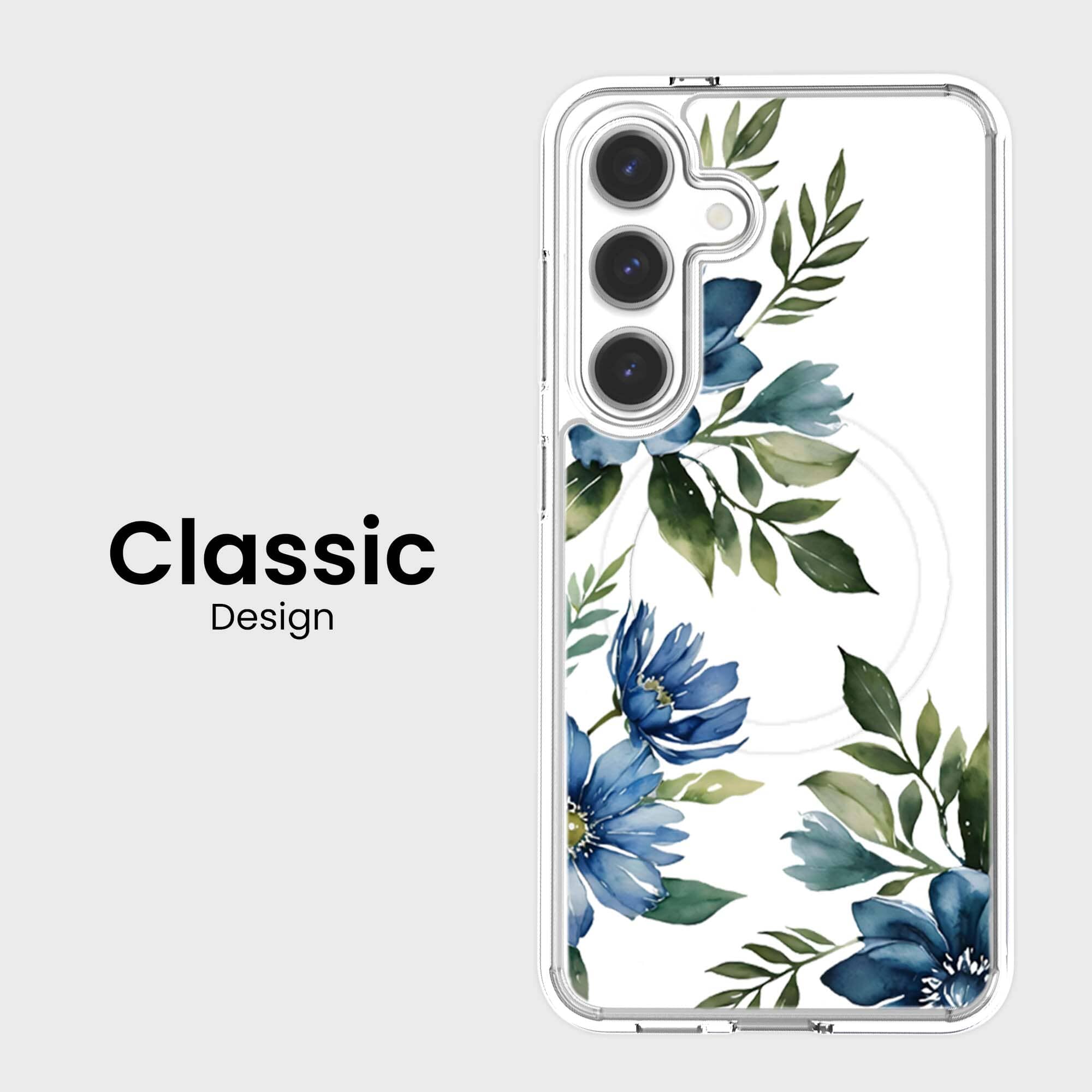 Samsung Galaxy S26 Blue Floral Clear Case