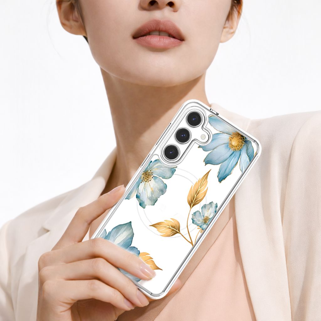 Samsung Galaxy S26 Blue Wildflower Clear Case