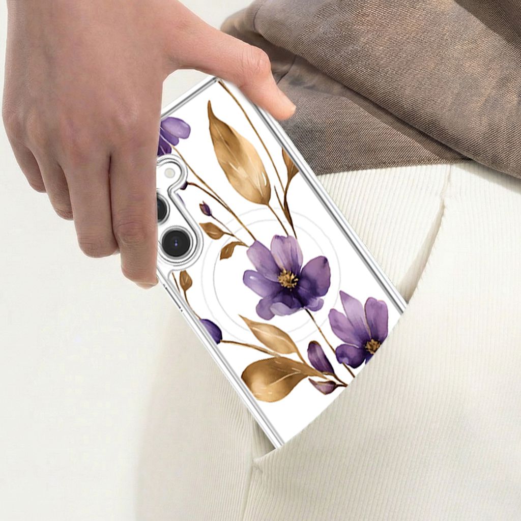 Samsung Galaxy S26 Clear Design Case - Purple Wildflower