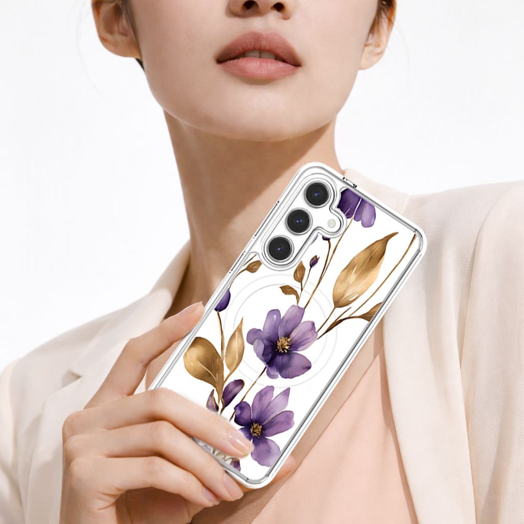 Samsung Galaxy S26 Clear Design Case - Purple Wildflower