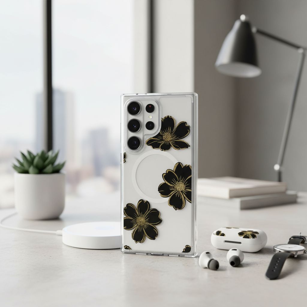 Samsung Galaxy S26 Ultra Black Flower Clear Case