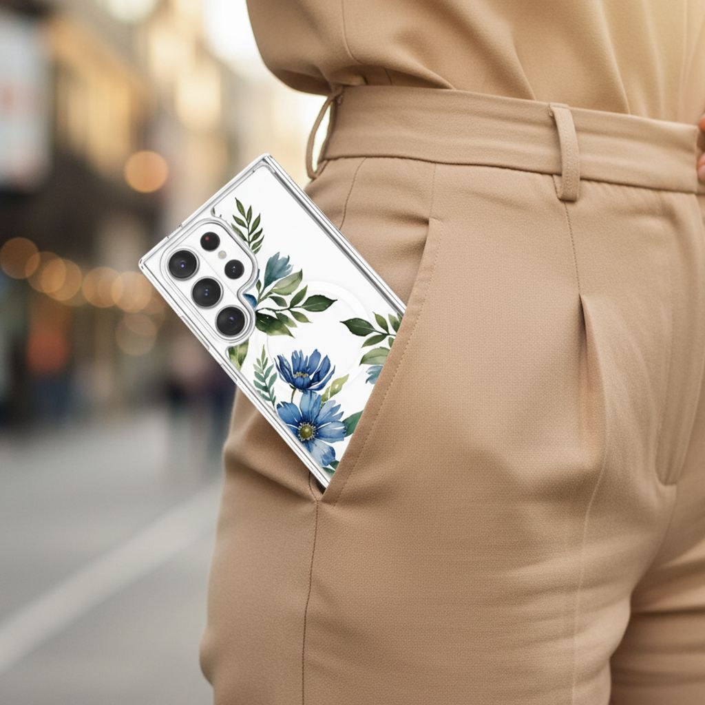 Samsung Galaxy S26 Ultra Blue Floral Clear Case