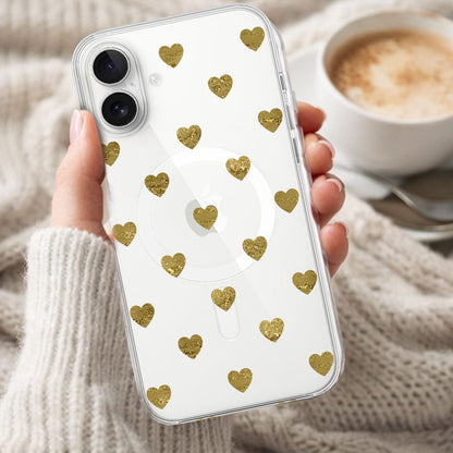 MagSafe iPhone 16 Gold Plum Heart Clear Case