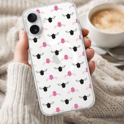 iPhone 16 Clear Case - Black and Pink Bumble Design