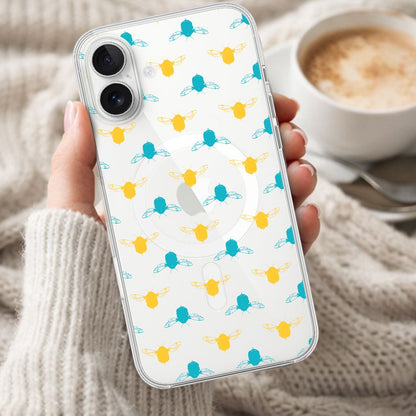 iPhone 16 Clear Case - Blue and Yellow Bumble Design