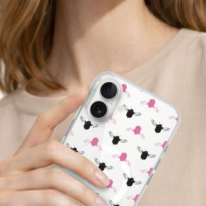 iPhone 16 Clear Case - Black and Pink Bumble Design