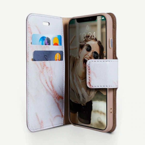 iPhone XR Folio Wallet Case - Marble Wallet - Gold