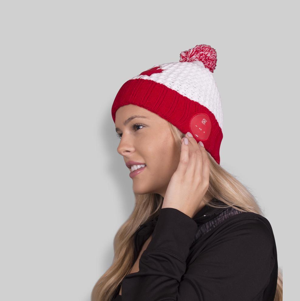 Blu Toque Bluetooth Beanie With Pom Pom - Canada Maple Leaf | Caseco Inc. (Side-Influencer)