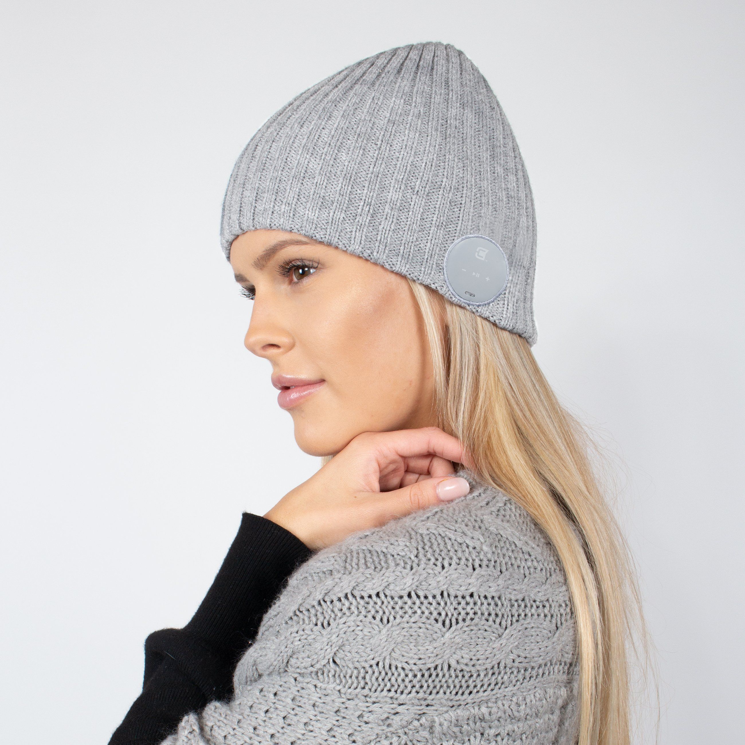 Blu Toque Wide Ribbed Bluetooth Beanie - Ash Grey | Caseco Inc. (Side-Ash Grey Bluetooth Beanie)